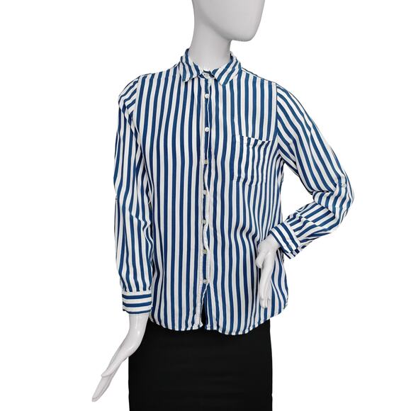 Jane + Delancey Button Down Shirt Small Striped Blue & White Roll Tab Sleeves - Picture 5 of 9